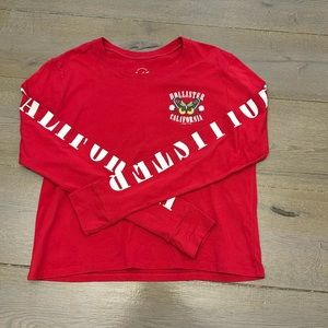 Hollister cropped long sleeve graphic red shirt size s